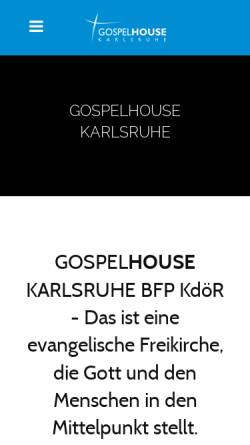 Vorschau der mobilen Webseite www.gospelhouse-karlsruhe.de, Gospelhouse Karlsruhe