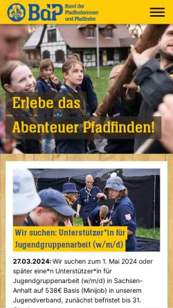 Vorschau der mobilen Webseite www.pfadfinden.de, Bund der Pfadfinderinnen und Pfadfinder e.V. (BdP) - Stamm Jupiter in Bonn-Röttgen