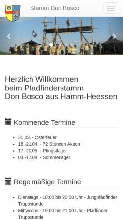 Vorschau der mobilen Webseite stamm-don-bosco.de, Deutsche Pfadfinderschaft Sankt Georg (DPSG) - Stamm Don Bosco