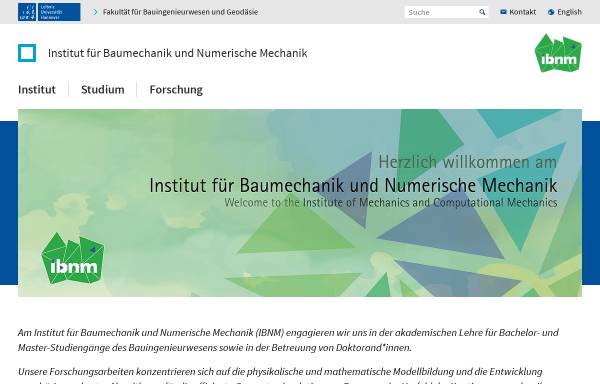 Vorschau von www.ibnm.uni-hannover.de, Institut für Baumechanik und Numerische Mechanik (IBNM)