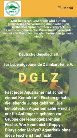 Vorschau der mobilen Webseite www.dglz.de, Deutsche Gesellschaft für Lebendgebärende Zahnkarpfen e.V. (DGLZ)