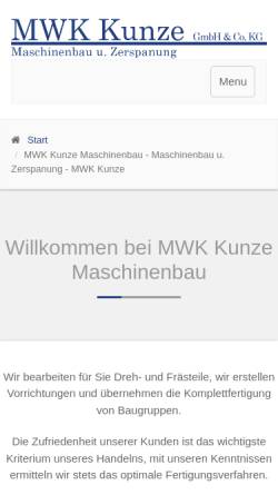 Vorschau der mobilen Webseite www.maschinenbau-kunze.de, MWK - Maschinen- und Werkzeugbau Kunze