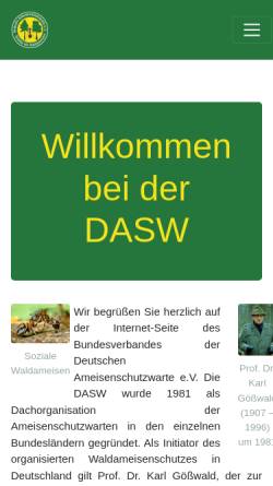 Vorschau der mobilen Webseite www.ameisenschutzwarte.de, Deutsche Ameisenschutzwarte e.V.