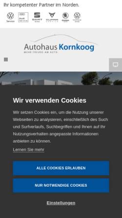 Vorschau der mobilen Webseite www.kornkoog.de, Autohaus Kornkoog