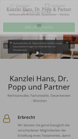 Vorschau der mobilen Webseite www.hans.de, Rechtsanwalt- und Steuerberater-Kanzlei Hans, Dr. Popp & Partner