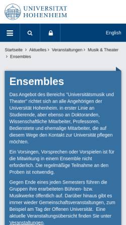 Vorschau der mobilen Webseite www.uni-hohenheim.de, Unimusik Hohenheim