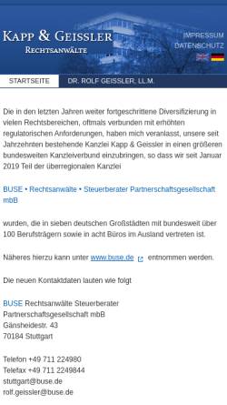 Vorschau der mobilen Webseite www.kapp-geissler.de, Rechanwälte Kapp und Geissler
