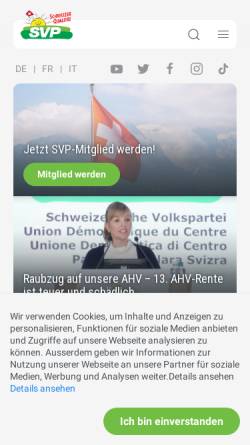 Vorschau der mobilen Webseite www.svp.ch, Schweizerische Volkspartei (SVP)