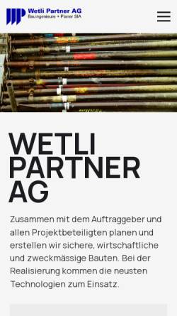 Vorschau der mobilen Webseite www.wetli-ing.ch, Ingenieurbüro D. Wetli + Partner AG
