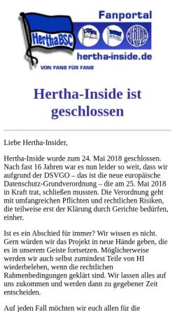 Vorschau der mobilen Webseite www.hertha-inside.de, Hertha Inside