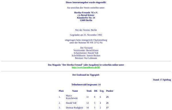 Vorschau von www.hertha-freunde.de, Hertha-Freunde '92 e.V.