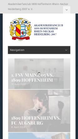 Vorschau der mobilen Webseite akademikerfanclub.de, Akademiker-Fanclub 1899 Hoffenheim Rhein-Neckar Heidelberg 2007