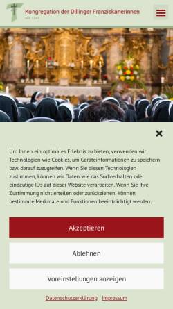 Vorschau der mobilen Webseite www.dillinger-franziskanerinnen.de, Kongregation der Franziskanerinnen
