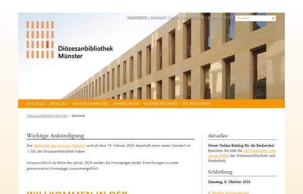 Vorschau von www.dioezesanbibliothek-muenster.de, Diözesanbibliothek Münster