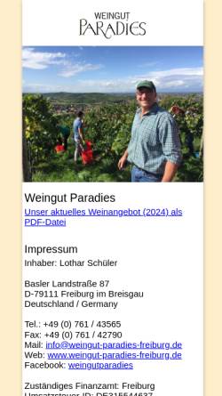 Vorschau der mobilen Webseite www.weingut-paradies-freiburg.de, Hotel Weingut Paradies