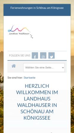 Vorschau der mobilen Webseite ferienwohnungen-koenigssee.net, Landhaus Waldhausen
