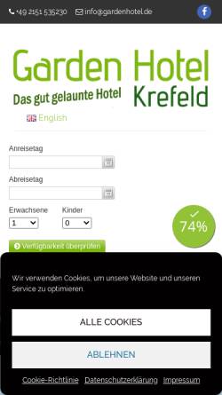 Vorschau der mobilen Webseite www.gardenhotel.de, Garden Hotel Krefeld