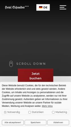 Vorschau der mobilen Webseite www.hotel-schneider-winterberg.de, Hotel Schneider