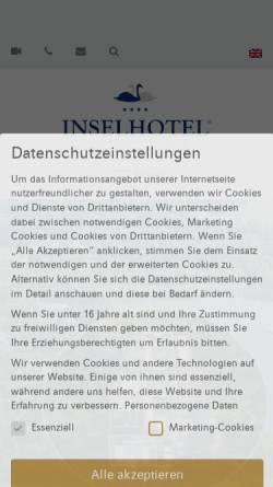 Vorschau der mobilen Webseite www.inselhotel-potsdam.de, Inselhotel Potsdam-Hermannswerder