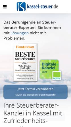 Vorschau der mobilen Webseite www.kassel-steuer.de, Steuerberatung Bachmann, Heid-Herrmann, Kimm