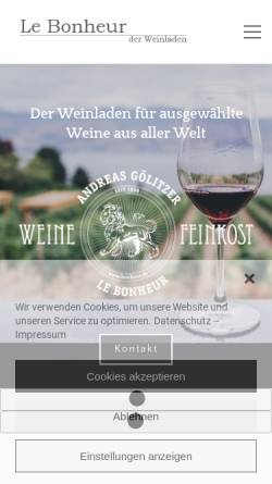 Vorschau der mobilen Webseite bonheur.de, Le Bonheur Weine & Feinkost - Andreas Gölitzer