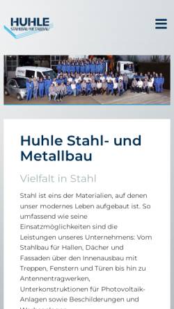 Vorschau der mobilen Webseite www.huhle-stahlbau.de, Huhle Stahl- und Metallbau GmbH