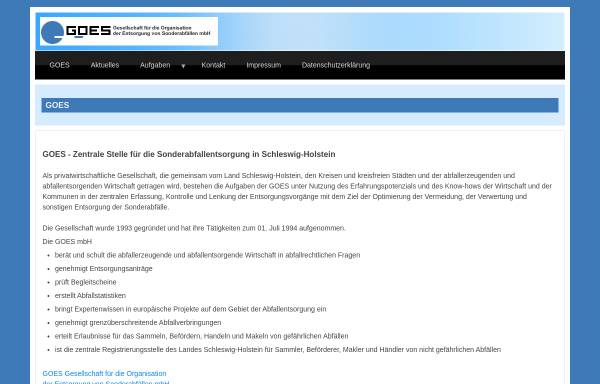 Vorschau von www.goes-sh.de, Gesellschaft für die Organisation der Entsorgung von Sonderabfällen mbH