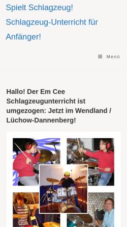Vorschau der mobilen Webseite www.spielt-schlagzeug.de, Em-Cee-Schlagzeugunterricht