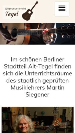 Vorschau der mobilen Webseite www.gitarrenunterricht-tegel.de, Gitarrenunterricht in Berlin-Tegel | Musiktheorie | Gehörbildung | Improvisation | Martin Siegener