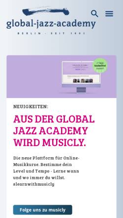 Vorschau der mobilen Webseite www.global-jazz-academy.com, Global-Jazz-Academy