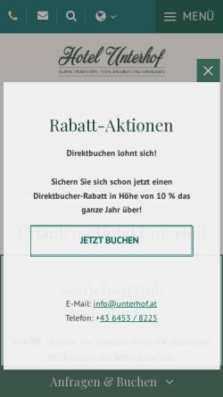 Vorschau der mobilen Webseite www.unterhof.at, Silencehotel Unterhof