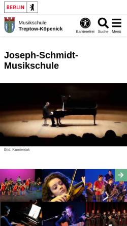 Vorschau der mobilen Webseite www.joseph-schmidt-musikschule.de, Joseph-Schmidt-Musikschule