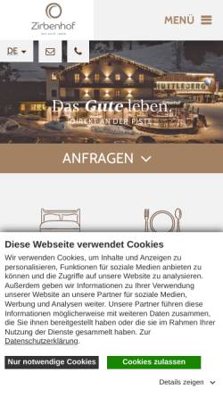 Vorschau der mobilen Webseite www.zirbenhof.at, Hotel Zirbenhof