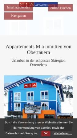 Vorschau der mobilen Webseite www.mia-obertauern.at, Appartements Mia Obertauern