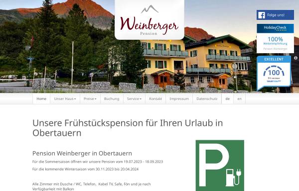 Vorschau von www.weinberger-obertauern.at, Gästehaus Weinberger