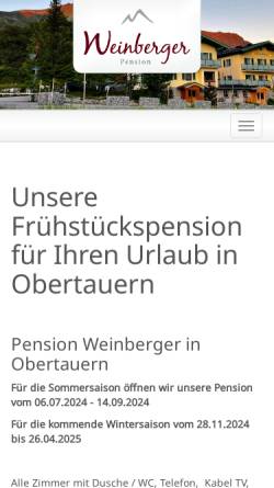Vorschau der mobilen Webseite www.weinberger-obertauern.at, Gästehaus Weinberger