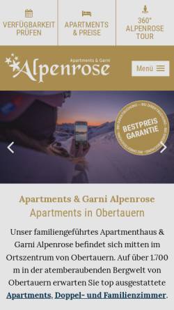Vorschau der mobilen Webseite www.alpenrose-obertauern.com, Haus Alpenrose