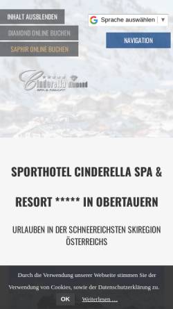 Vorschau der mobilen Webseite www.cinderella-obertauern.at, Hotel Cinderella Obertauern