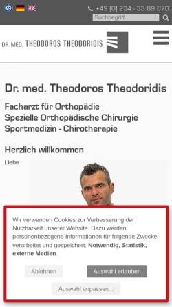 Vorschau der mobilen Webseite www.dr-theodoridis.de, Dr. med. Theodoros Theodoridis