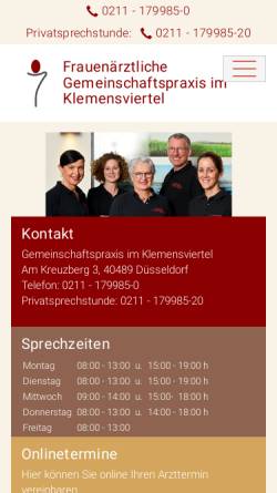 Vorschau der mobilen Webseite www.frauenaerzte-kaiserswerth.de, Frauenärztliche Gemeinschaftspraxis am Klemensplatz