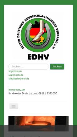 Vorschau der mobilen Webseite www.edhv.de, Erster Deutscher Hufbeschlagschmiedeverband e.V.