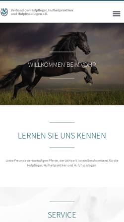Vorschau der mobilen Webseite www.vdhp.de, Verband der Hufpfleger und Hufheilpraktiker nach E.I.P.P. e.V.