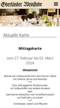 Vorschau der mobilen Webseite oberlaender-weinstube.de, Oberländer Weinstube - Rinderspacher
