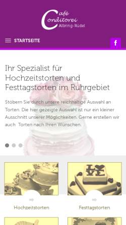 Vorschau der mobilen Webseite www.feinetorten.de, Albring-Rüdel Brasserie, Conditorei und Cafe