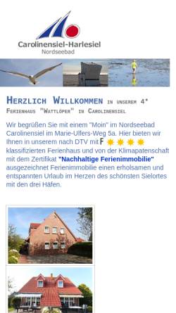 Vorschau der mobilen Webseite www.feriencarolinensiel.de, Ferienhaus Familie Senger