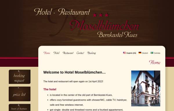 Vorschau von hotel-moselbluemchen.de, Hotel-Restaurant Moselblümchen