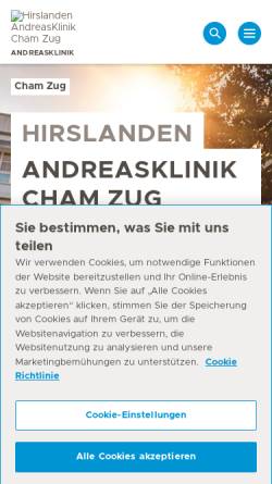 Vorschau der mobilen Webseite www.andreasklinik.ch, AndreasKlinik, Cham/Zug