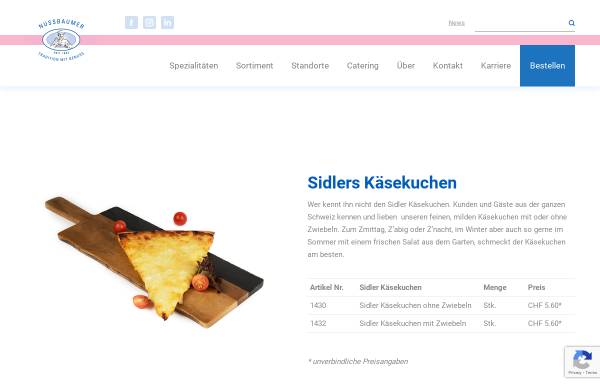 Vorschau von www.kaesekuchen.ch, Sidlers Käsekuchen bei Bäckerei Nussbaumer