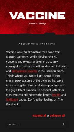 Vorschau der mobilen Webseite www.vaccinemusic.com, Vaccine