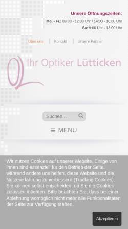 Vorschau der mobilen Webseite www.optik-luetticken.de, Lütticken Augenoptik